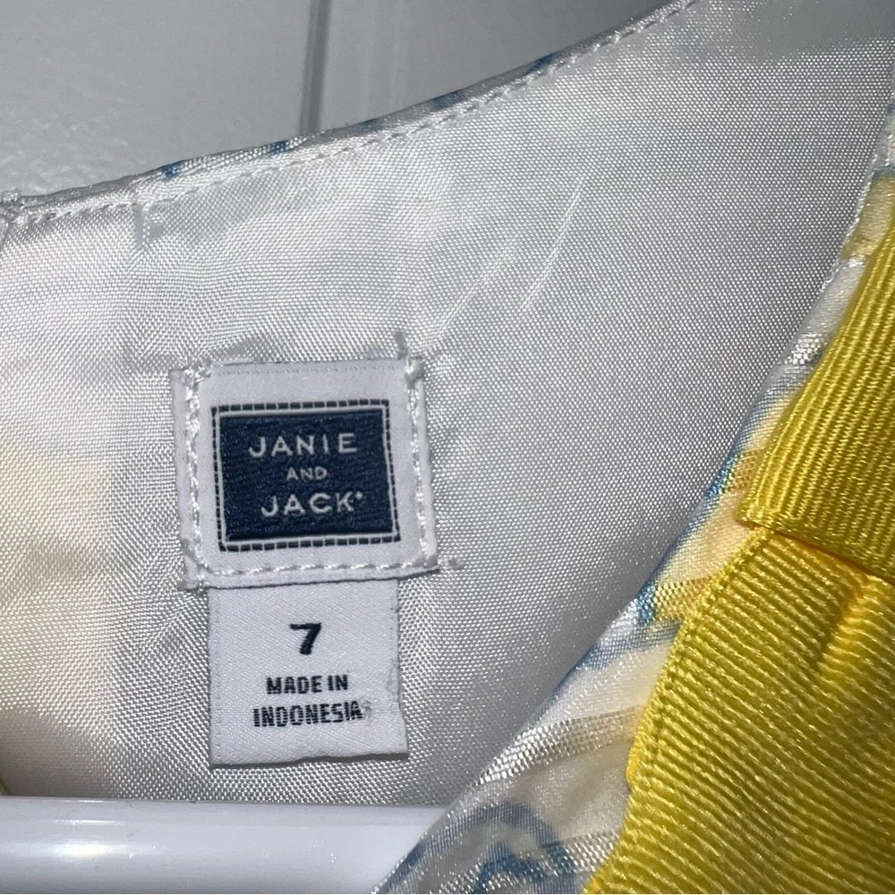 Janie and Jack Yellow and White Striped Floral Dress Size 7